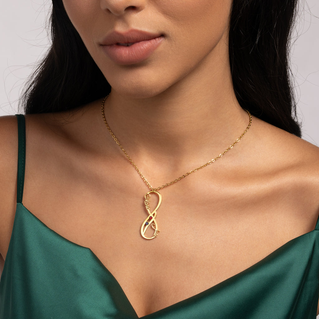 Collier Vertical Infini Deux Prénoms et Pierres