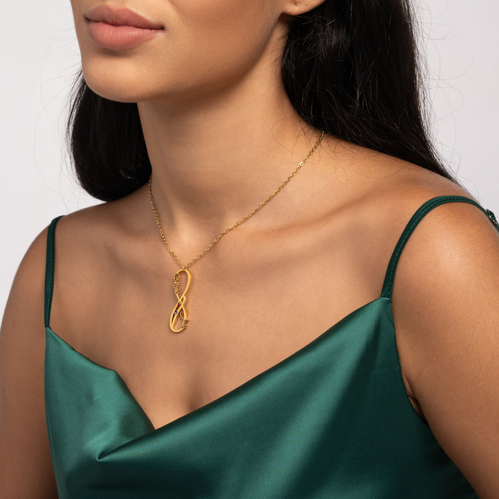 Collier Vertical Infini Deux Prénoms et Pierres