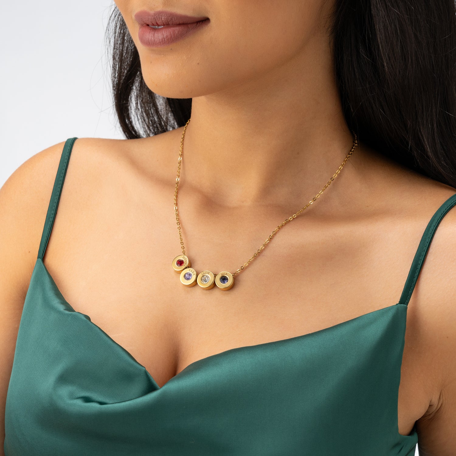 Collier Perles Gravées avec Prénoms & Pierres de Naissance