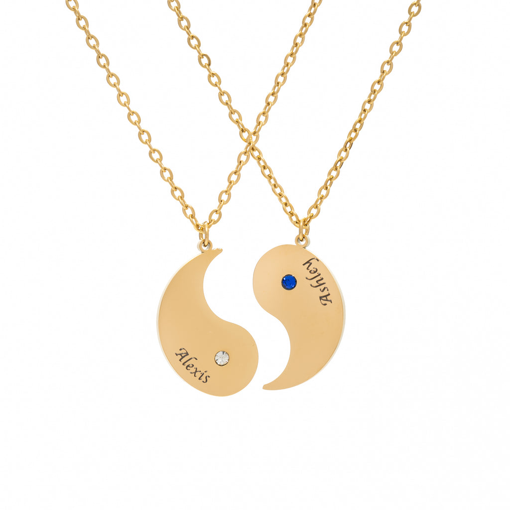 Double Pendentif Prénom Ying Yang avec Pierre de Naissance