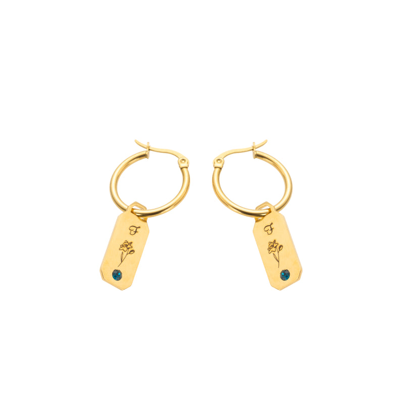 Boucles d'oreilles Initiales Fleurs et Pierres