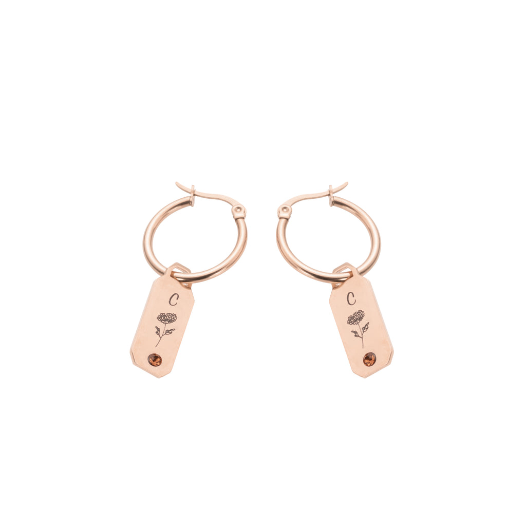 Boucles d'oreilles Initiales Fleurs et Pierres