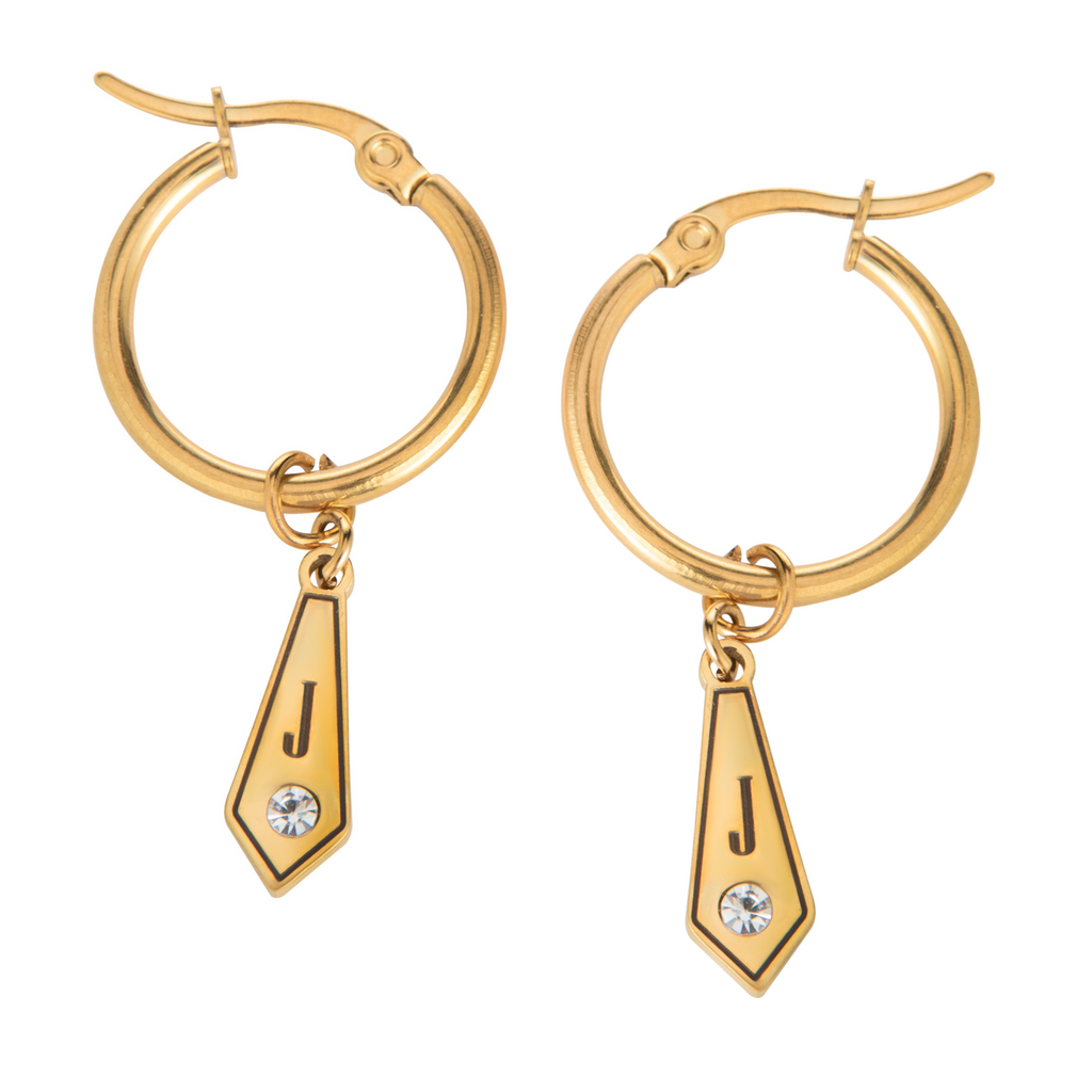 Boucles d’Oreilles Créoles Losange avec Initiale & Cristal