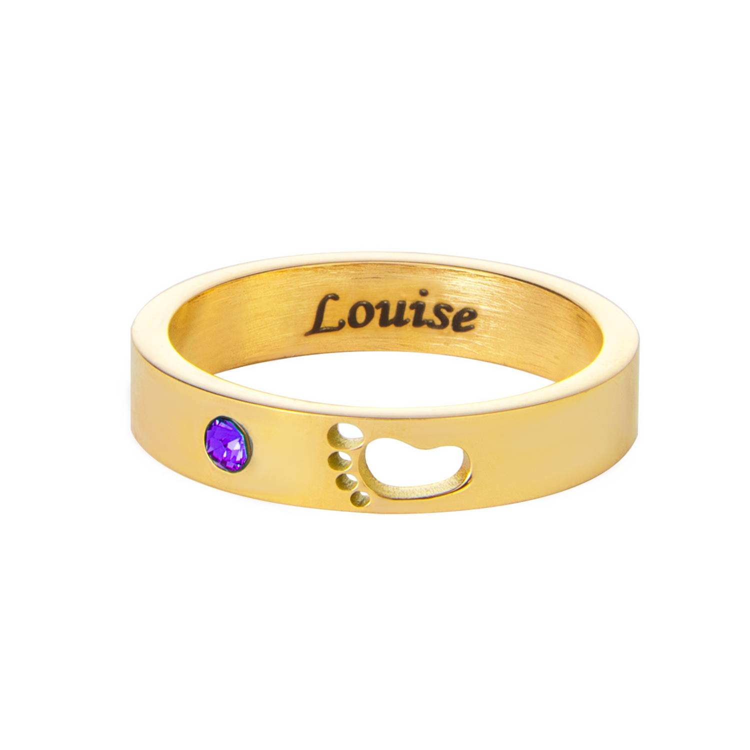 Bague Gravée avec Prénom, Empreinte de Pied & Pierre de Naissance