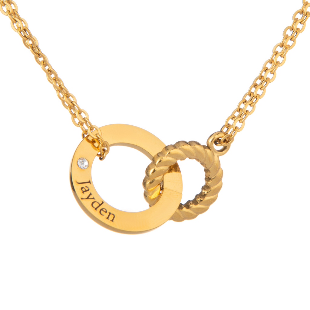 Collier Cercle Gravé avec Anneau Torsadé & Cristal